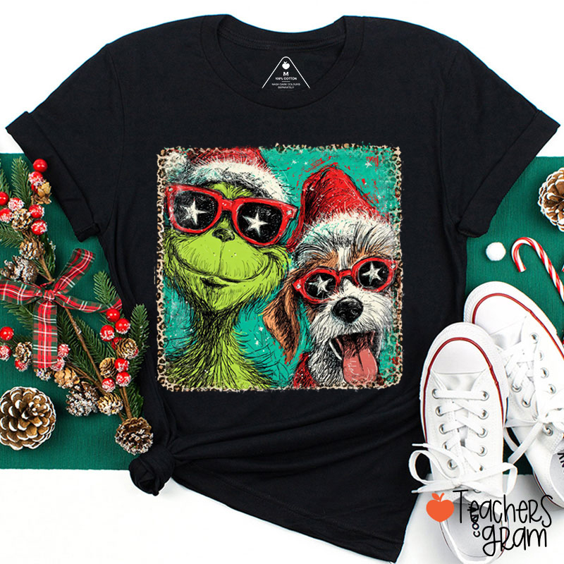 Leopard Border Green Guy Teacher T-Shirt