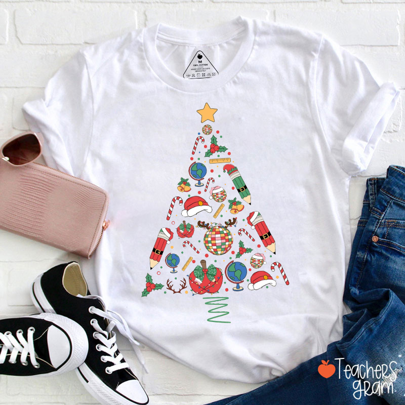 Christmas Vibe Stationary Tree Teacher T-shirt