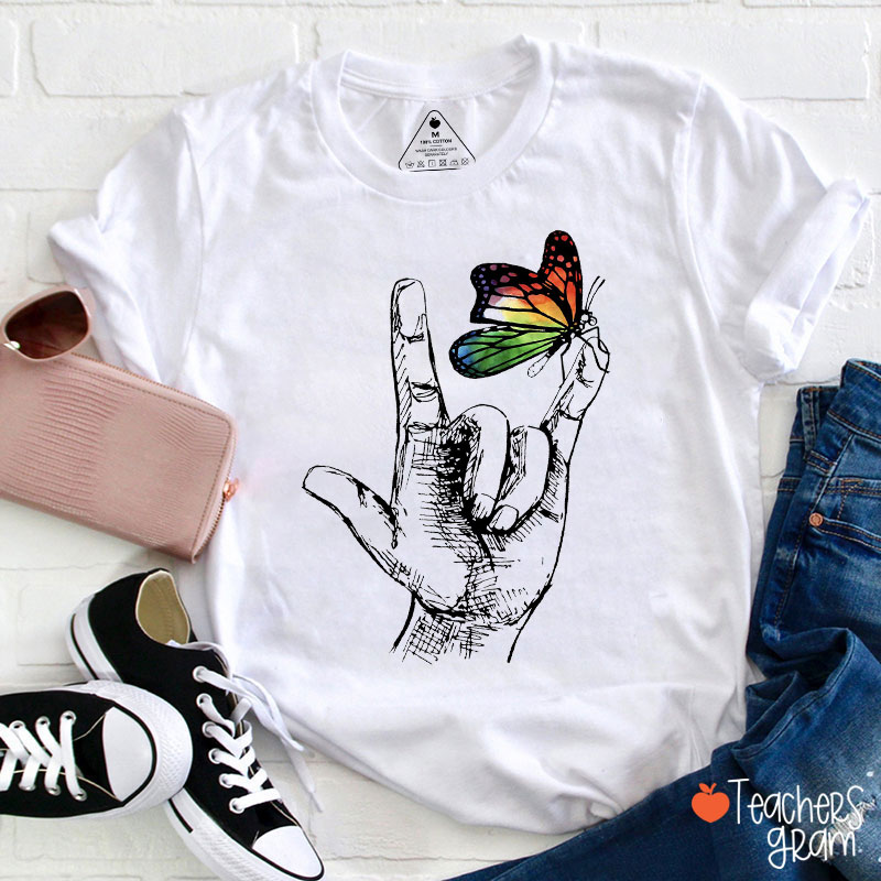 Love Sign Language Butterfly Teacher T-Shirt