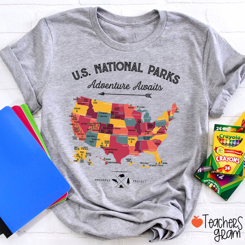 National Parks Adventure Awaits Preserve Project Teacher T-Shirt