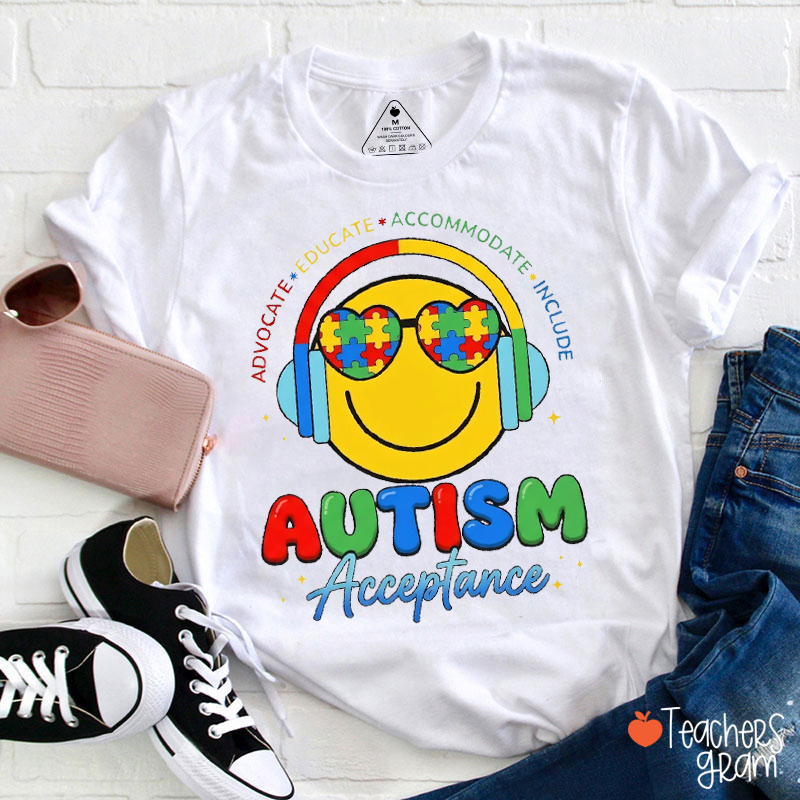 Smile Face Autism Acceptance Teacher T-Shirt