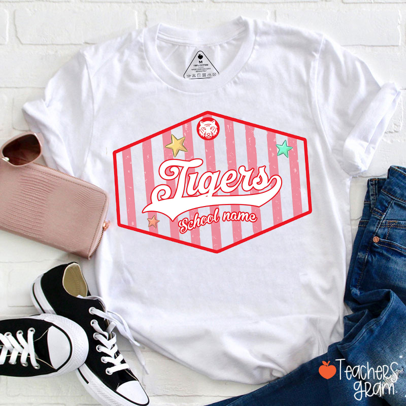 Personalized Mascot Stripes Teacher T-Shirt