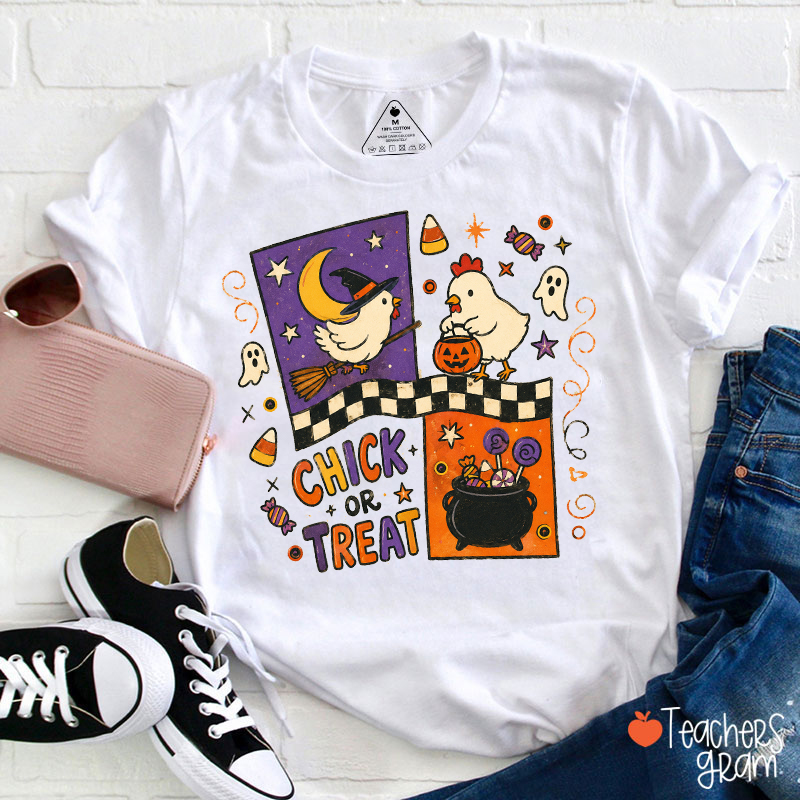 Chick Or Treat Cute Chicken Halloween Teacher T-Shirt