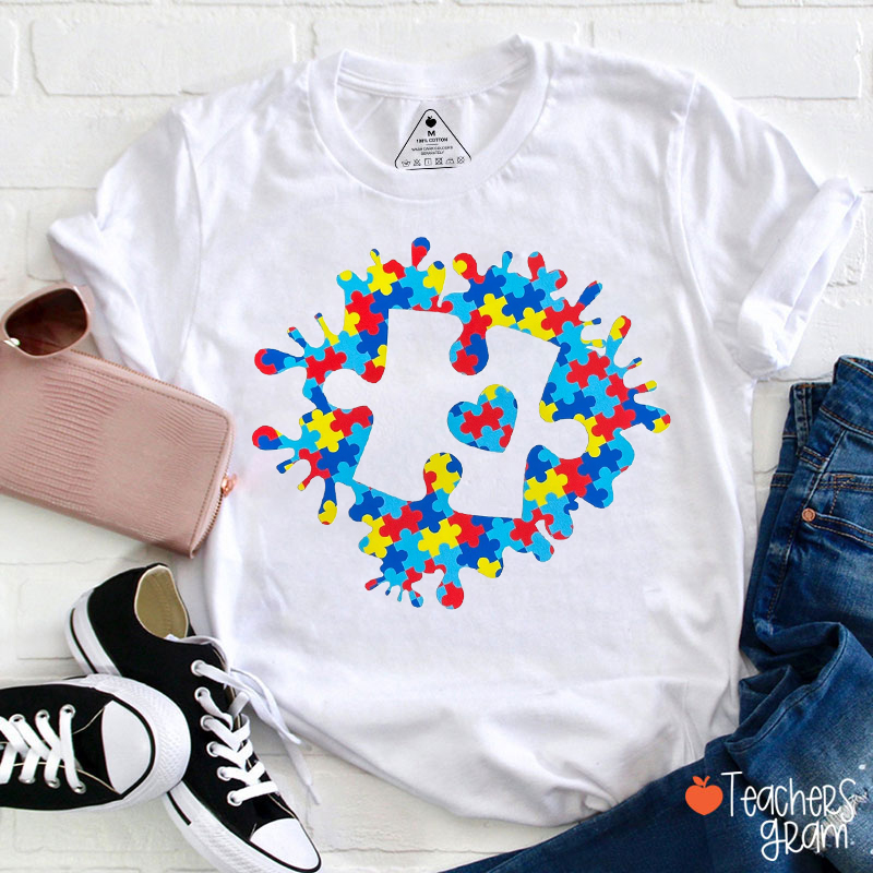 Autism Awareness Puzzle Piece Teacher T-Shirt