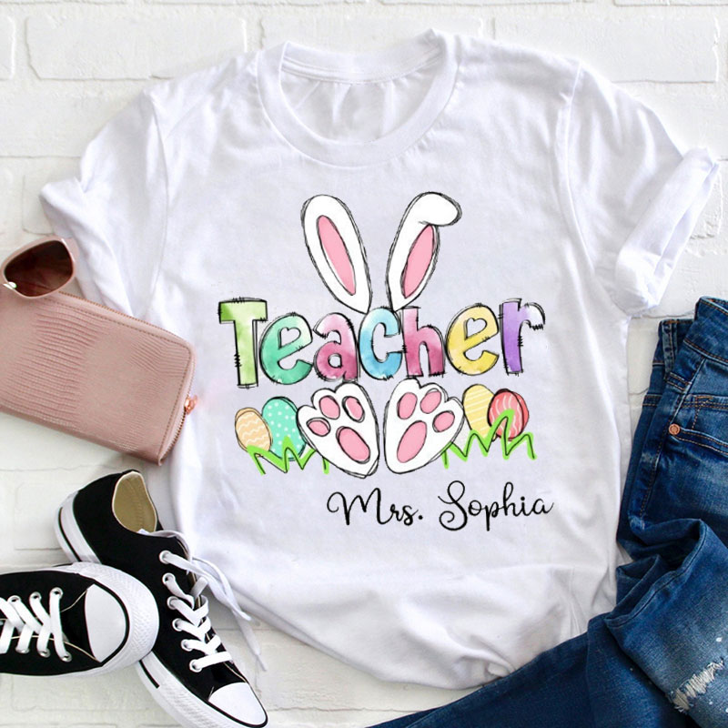 Teachergive Personalized Teacher Bunny Teacher T Shirt sale