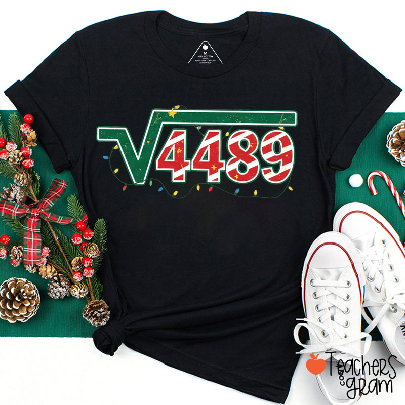 Square Root 4489 Christmas Lights Teacher T-Shirt