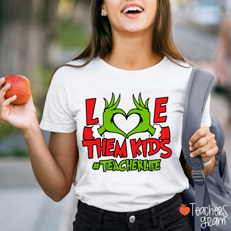 Personalized Hashtag Love Them Kids Christmas Teacher T-Shirt