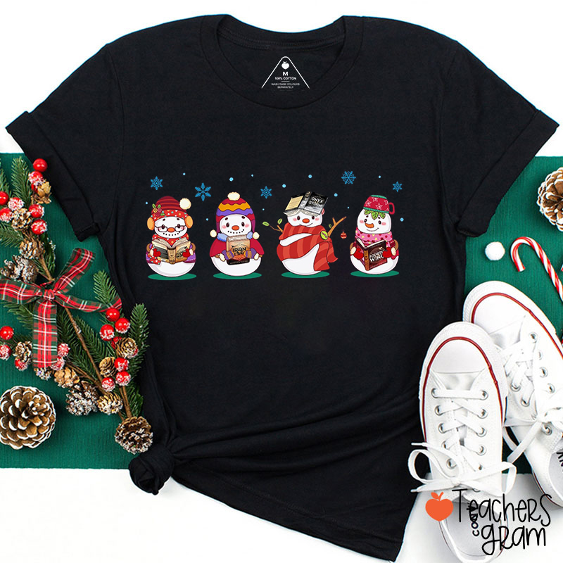 Reading Snowman Teacher T-Shirt