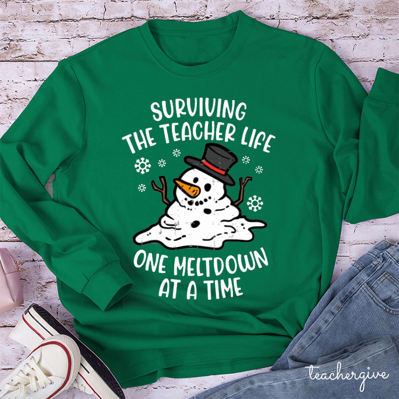 Personalized Surviving The Teacher Life One Meltdown At A Time Teacher Long Sleeve T-Shirt