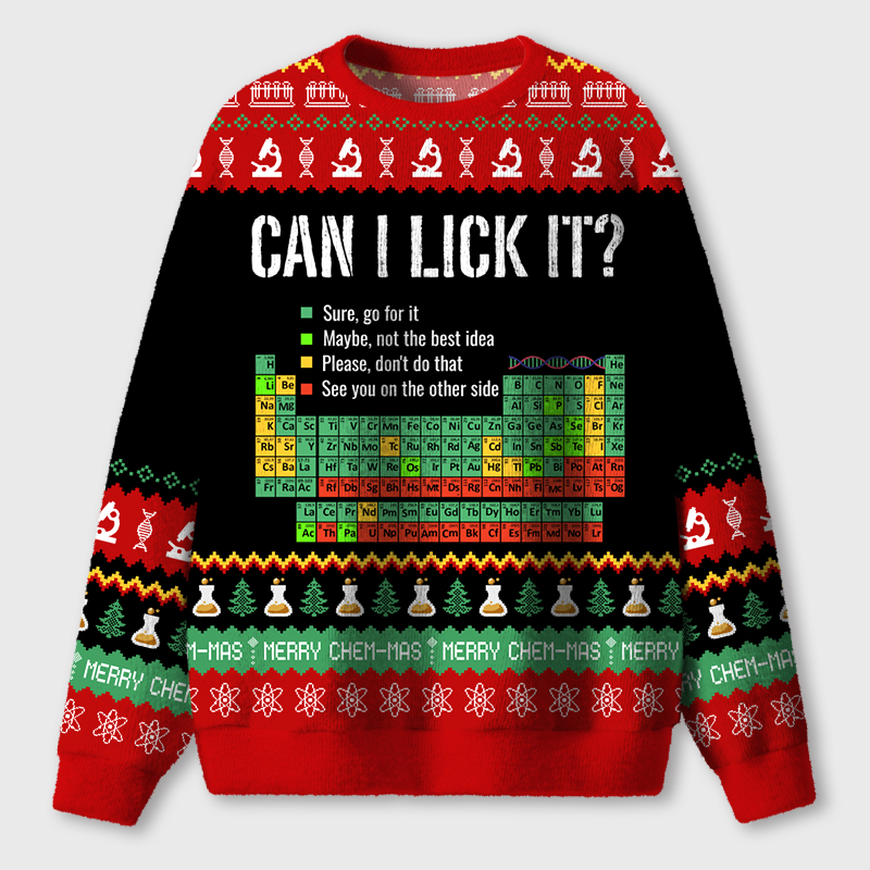 Can I Lick It Funny Science Teacher Ugly Fluffy Christmas Sweater