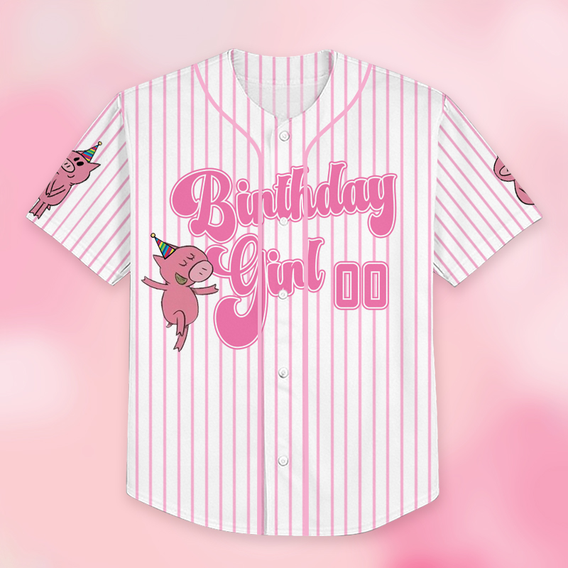 Personalized Pink Piggie Birthday Girl Or Boy Class Baseball Jersey