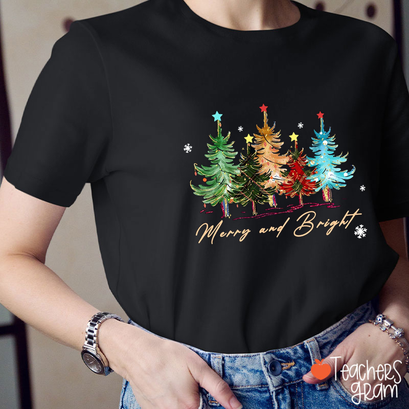 Merry And Bright Teacher T-Shirt