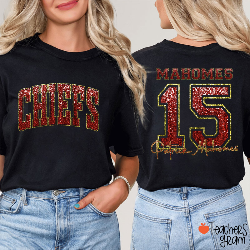 Personalized Name And Number Teacher Two Sided T-Shirt