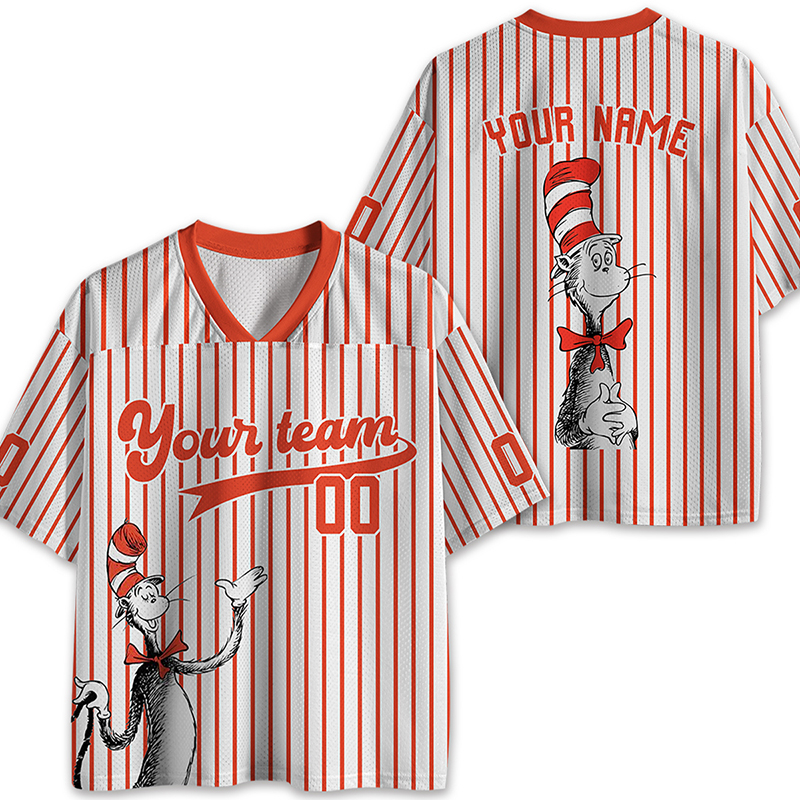 Personalized Team Name Cute Red Hat Cat Teacher Mesh Jersey