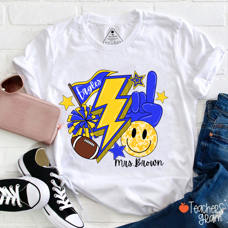 Personalized Mascot And Sport Lightning Cheer Up Teacher T-Shirt