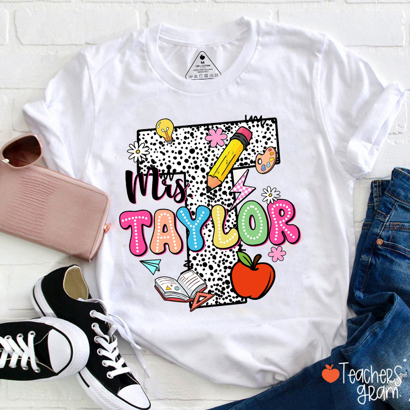 Personalized Name Spot Pencil Apple Teacher T-Shirt