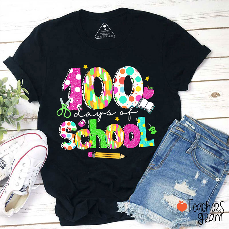 Colorful 100 Days Of School Teacher T-Shirt