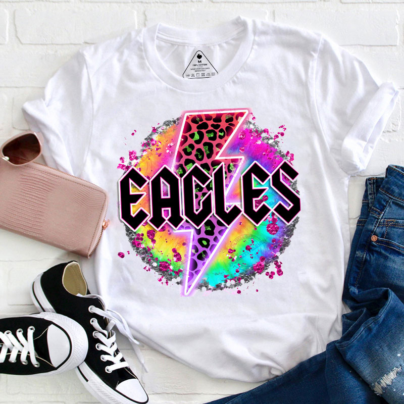 Personalized Colorful Neon Lightning Mascot Teacher T-Shirt