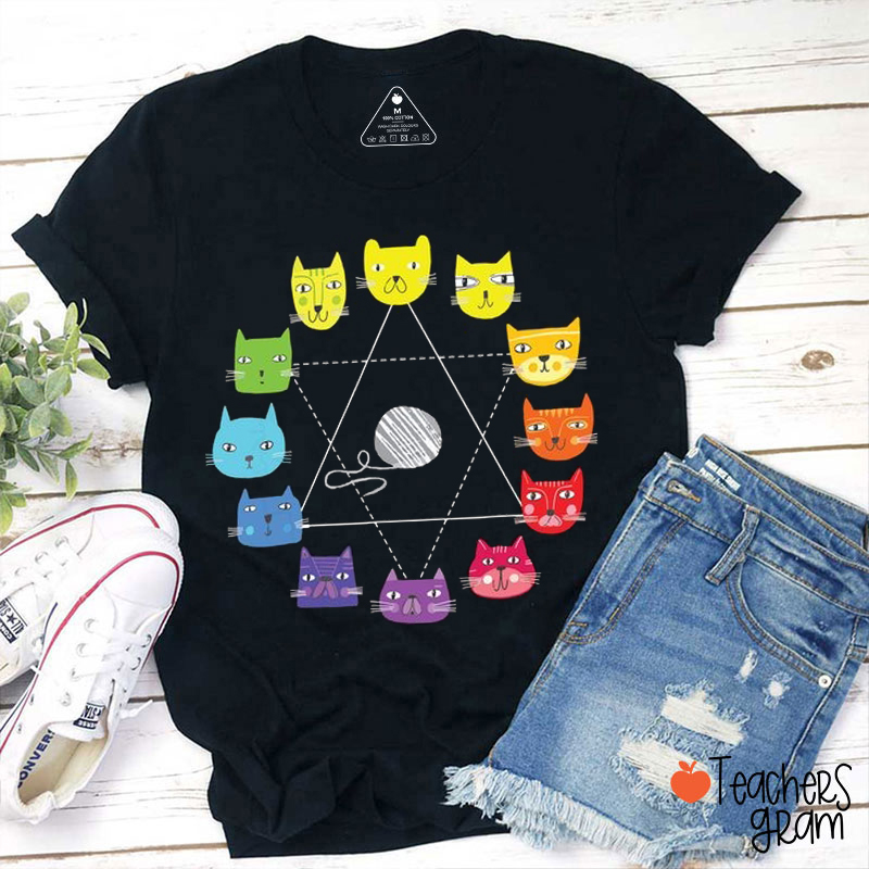 Cat Themed Artist Color Wheel Educational Art Teacher T-Shirt