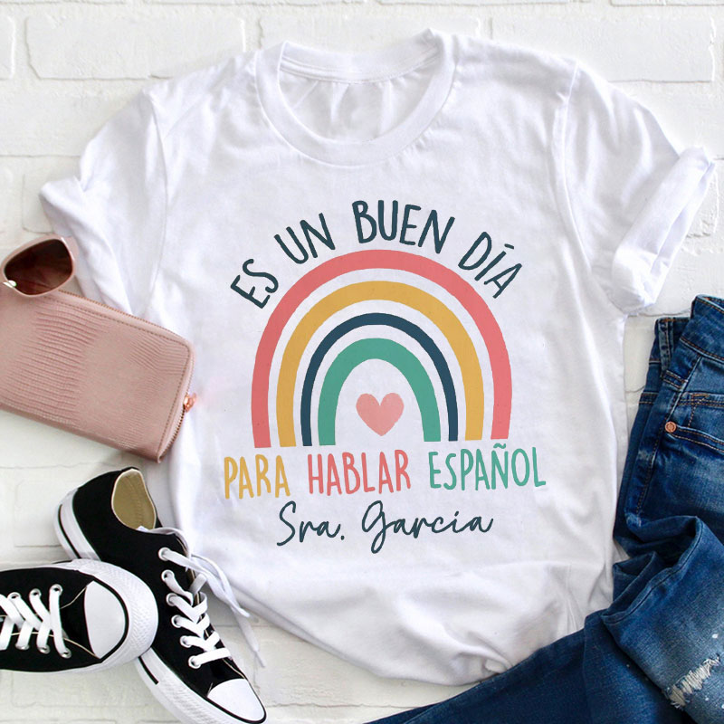 Personalized Pink Rainbow Teacher T-Shirt