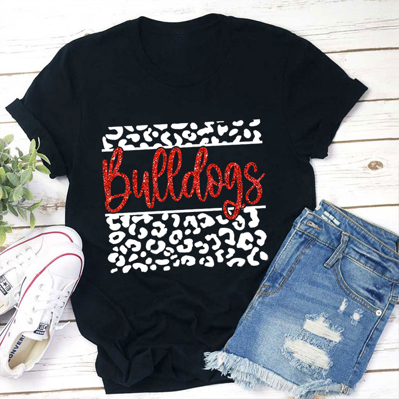 Personalized School Spirit Mascot Leopard Print  Teacher T-Shirt