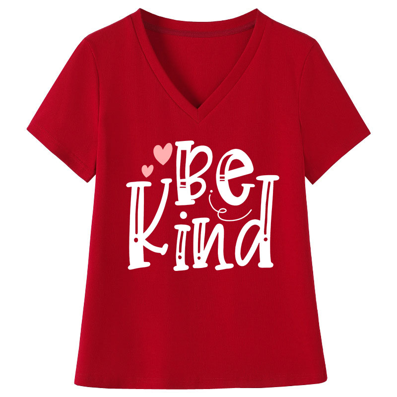 Be Kind Red Heart Teacher Female V-Neck T-Shirt