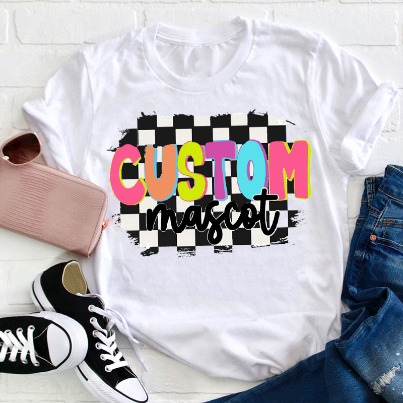 Personalized Colorful Letters Black And White Checkerboard Teacher T-Shirt