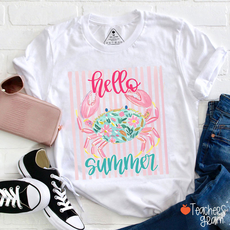 Preppy Hello Summer Teacher T-Shirt