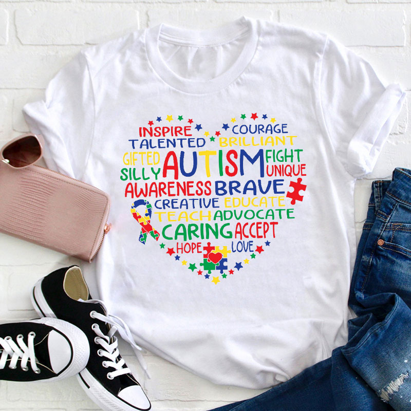 Autism Heart Puzzle Teacher T-Shirt