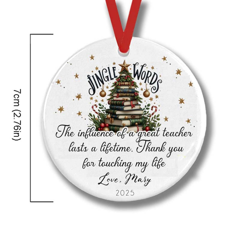 Personalized Jingle Words Book Tree Teacher Ceramic Christmas Ornament