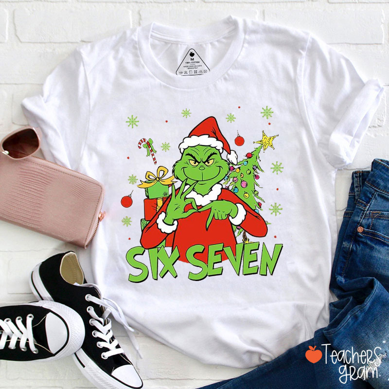 Green Six Seven Christmas Teacher T-Shirt