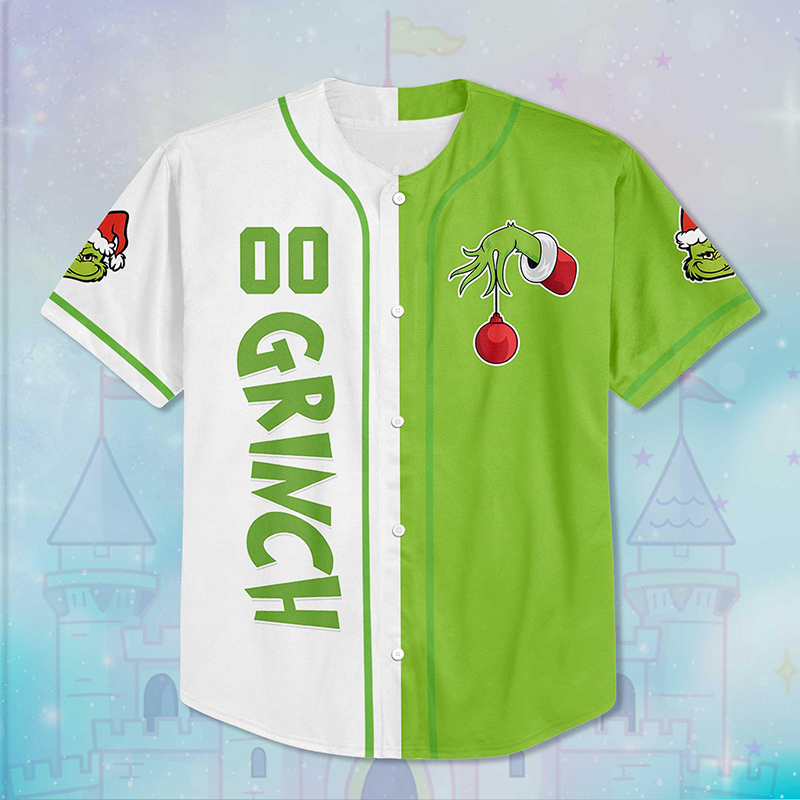 Personalized Name And Number Green Guy Stealing Christmas Teacher Baseball Jersey