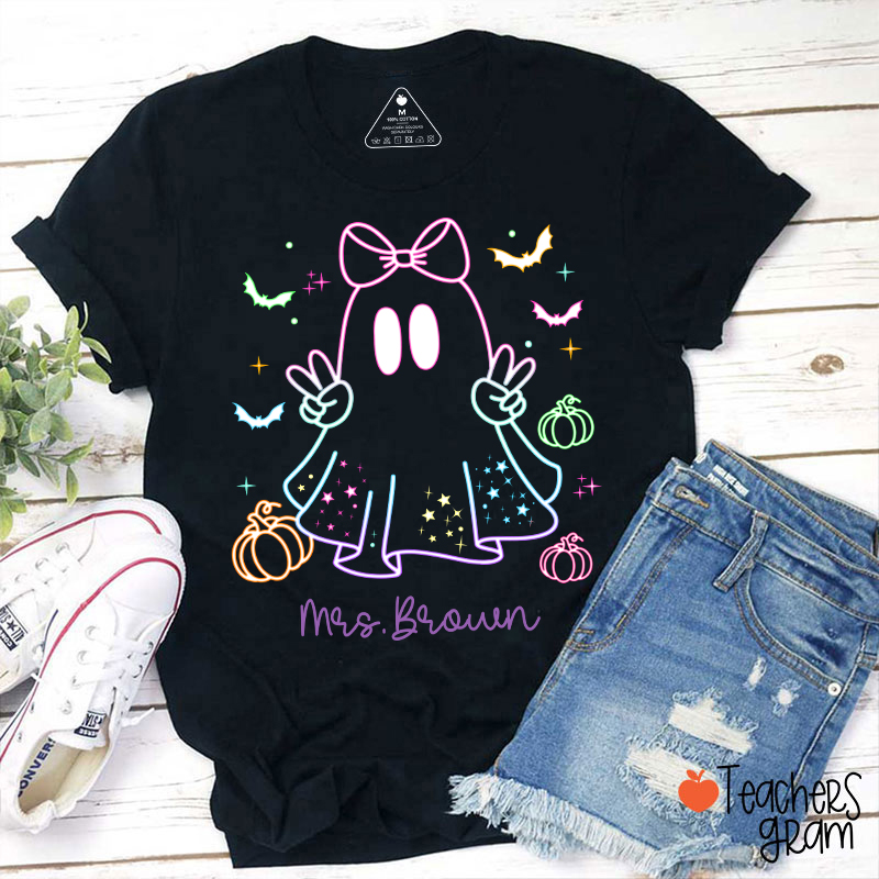 Personalized Neon Cute Little Ghost Teacher T-Shirt