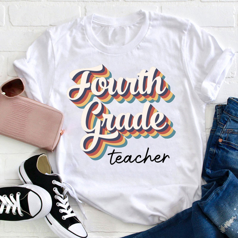 Personalized Retro Text Typography Grade Teacher T-Shirt