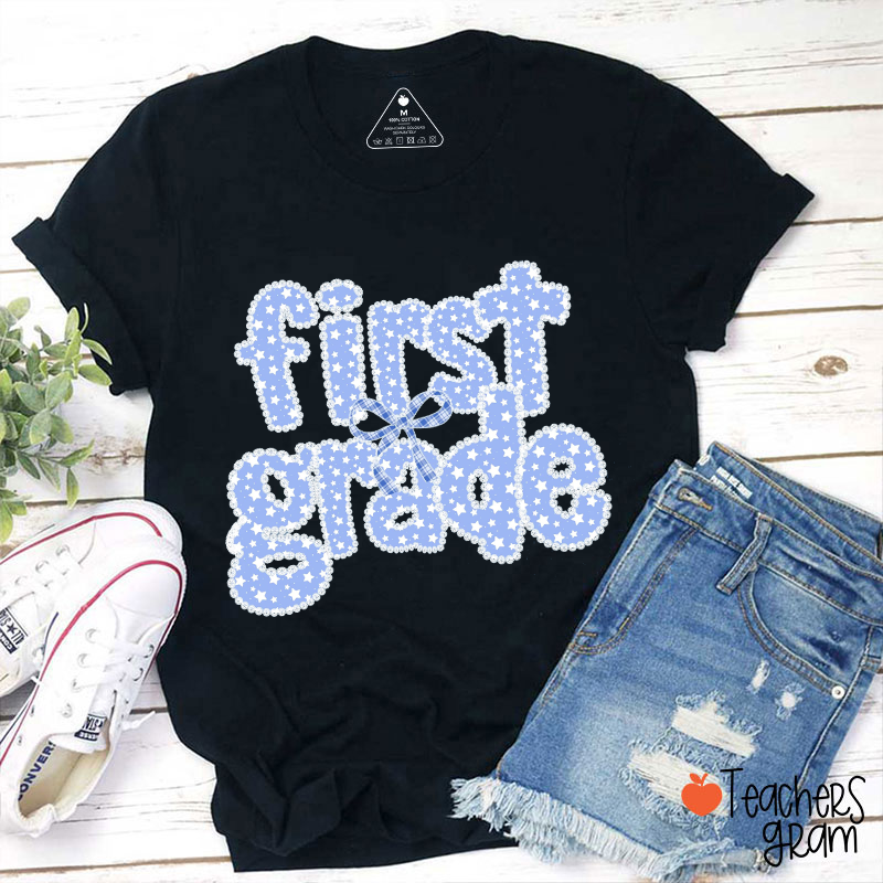 Personalized Blue Dot Print Lace Teacher T-Shirt