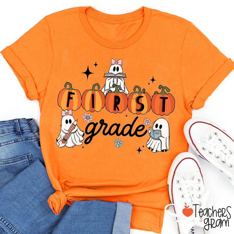 Personalized Grade Ghost Pumpkin Teacher T-Shirt