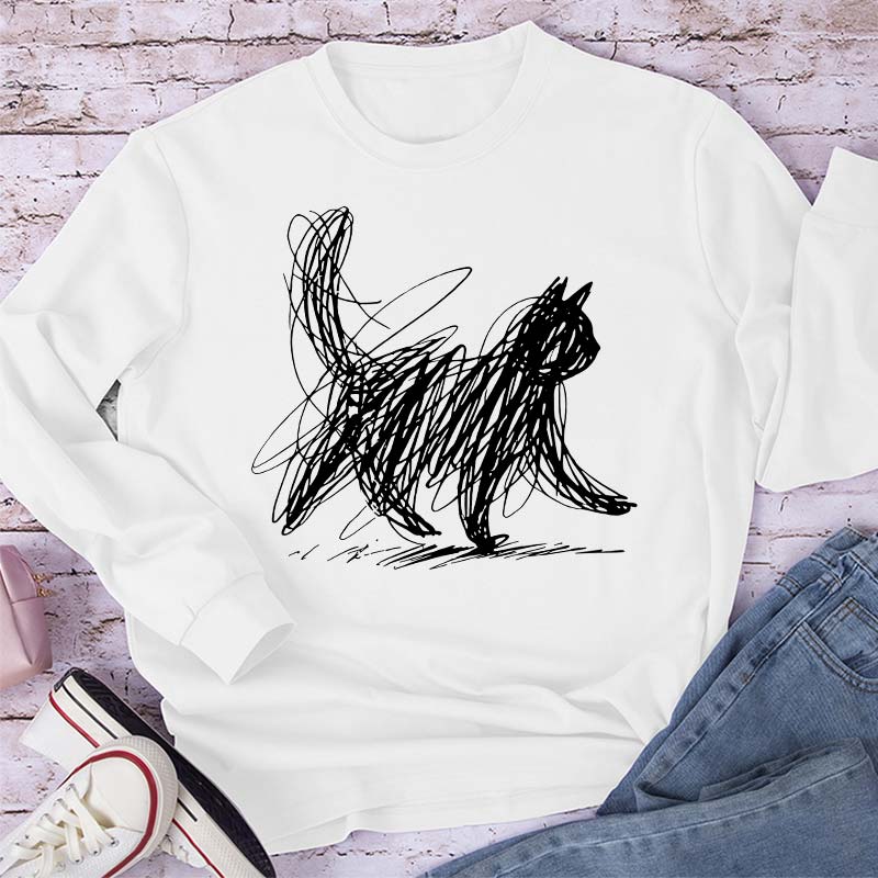 Vintage Cat Line Teacher Long Sleeve T-Shirt
