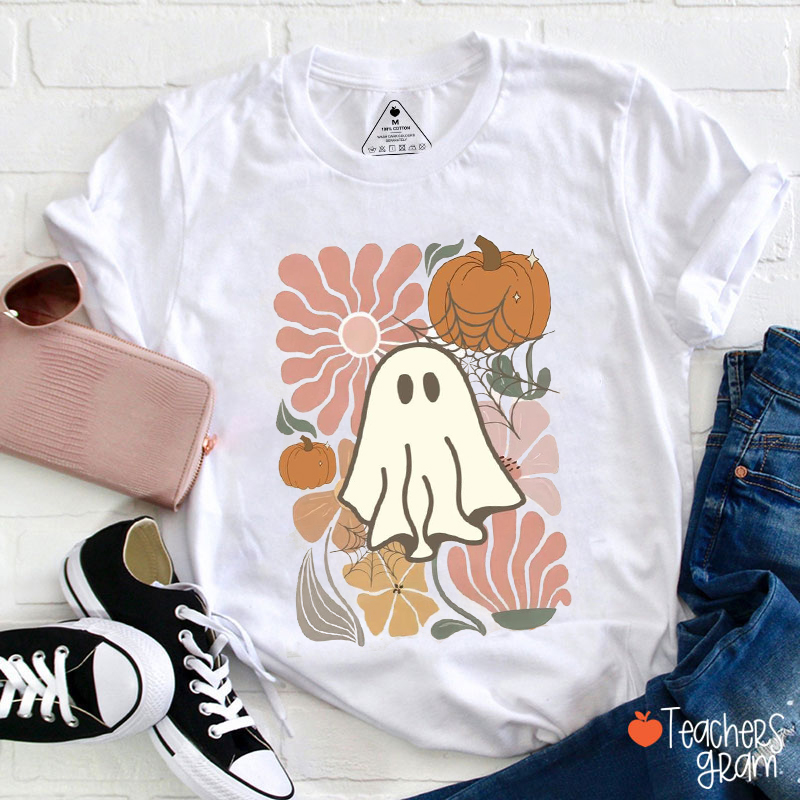Flower Ghost Halloween Teacher T-Shirt