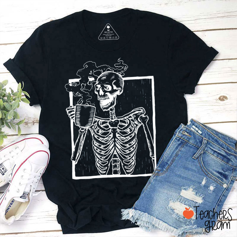 Spooky Skeleton And Coffee Teacher T-Shirt