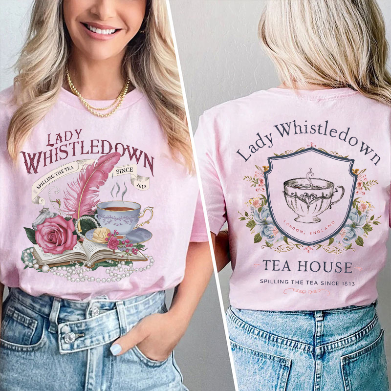 Lady Whistledown Spilling The Tea Teacher Two Sided T-Shirt