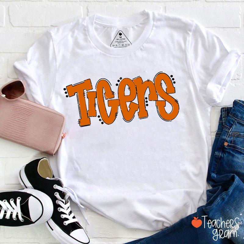 Personalized Mascot Dot Outline School Spirit Teacher T-Shirt