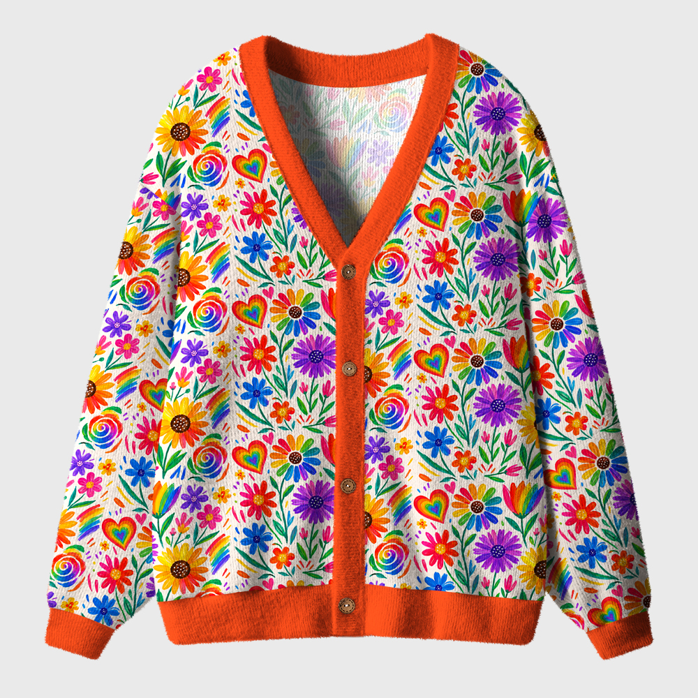Rainbow Flower Teacher Ugly Cardigan Sweaters