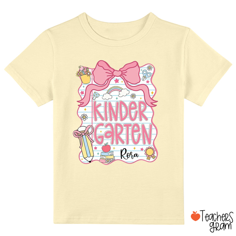 Personalized Name And Grade Pink Bow Notebook Paper Class T-Shirt