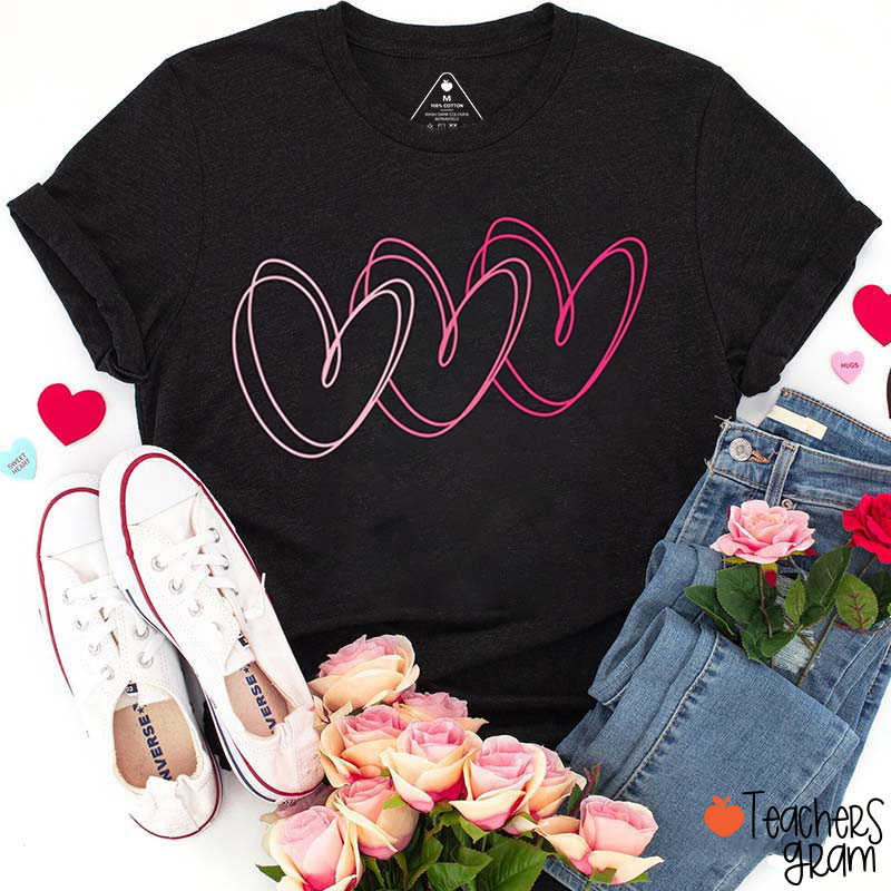 Gradient Color Lines Heart Teacher T-Shirt