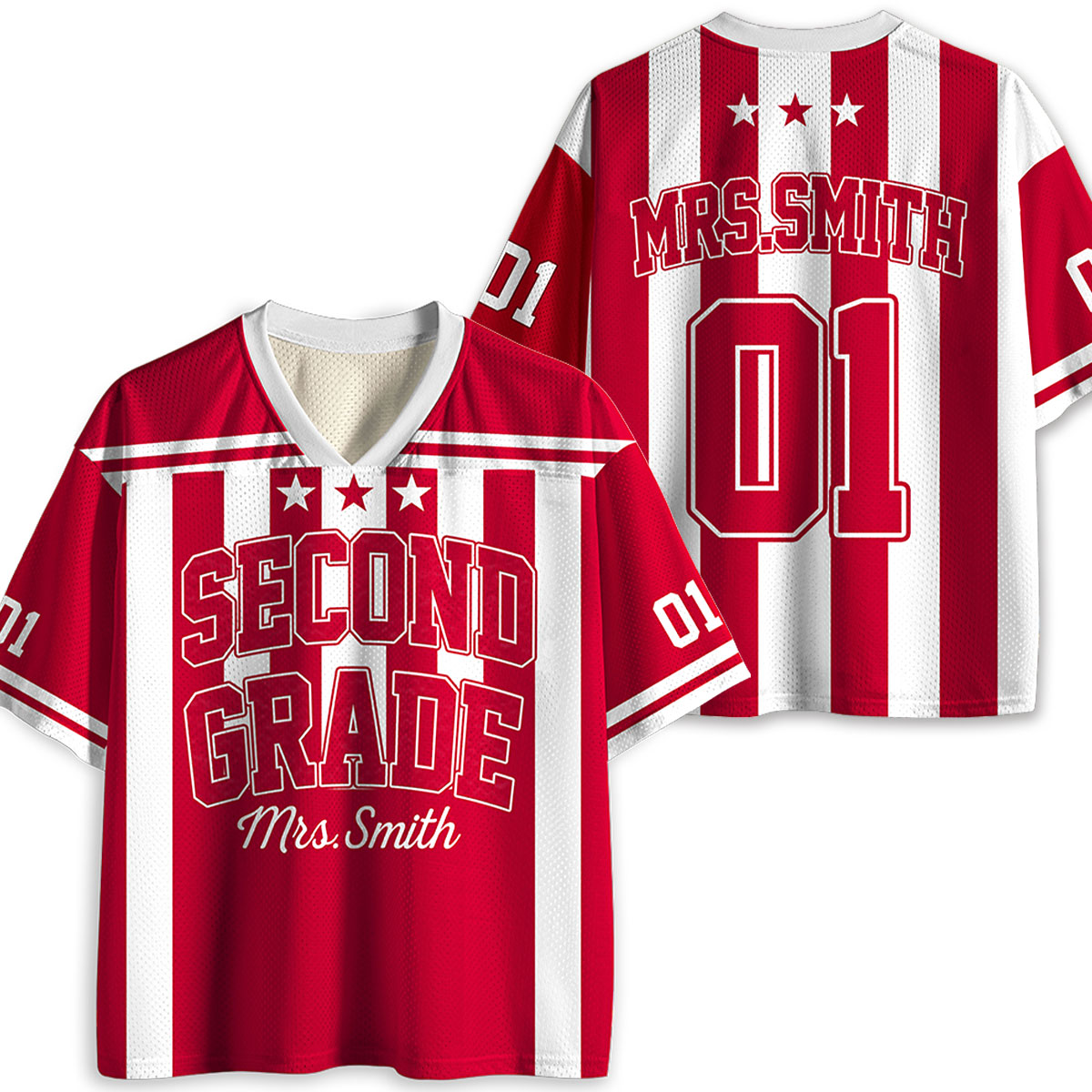 Personalized Grade Teacher Name And Number Vertical Striped Teacher Mesh Jersey