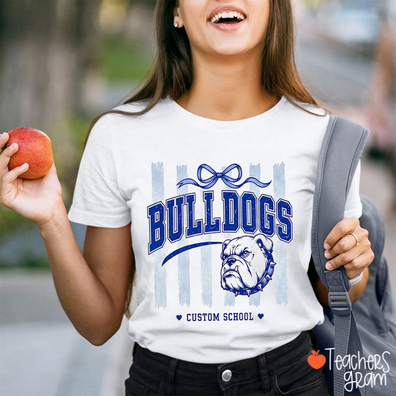 Personalized Mascot Coquette Bow Striped Teacher T-Shirt