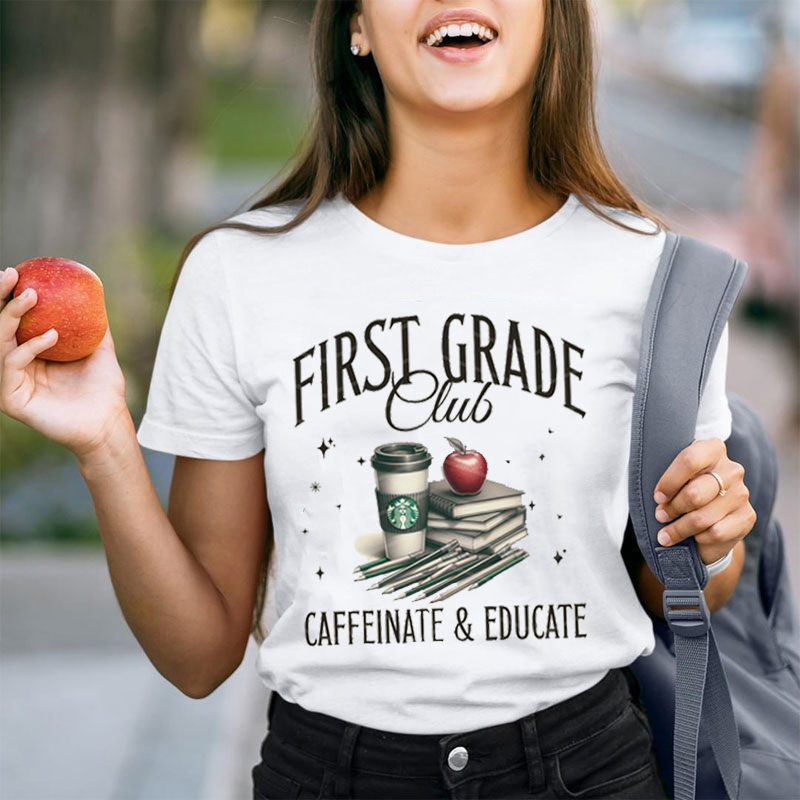Personalized Grade Caffeinate & Educate Teacher T-Shirt