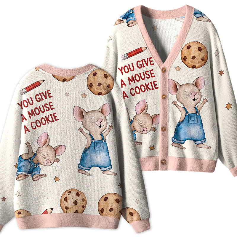 Cute Mouse Loves Cookie Teacher Ugly Cardigan Sweaters