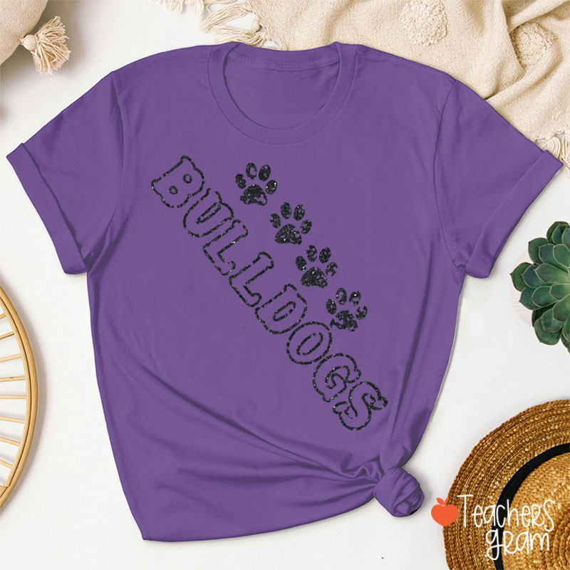 Personalized Mascot And Paw Glitter Teacher T-Shirt