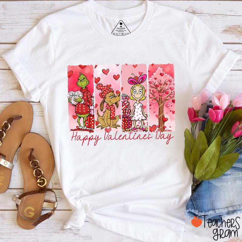 Happy Valentine's Day Green Mean Guy Teacher T-Shirt